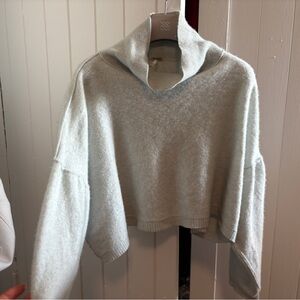 Free People Cropped Light Blue Cowl Neck Sweater